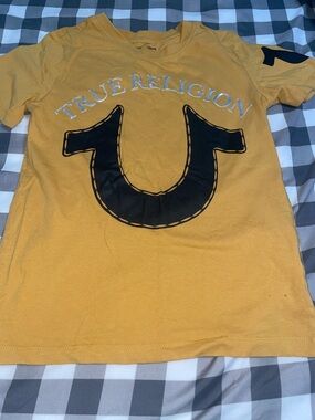 Boys True Religion Black Logo Mustard Tee